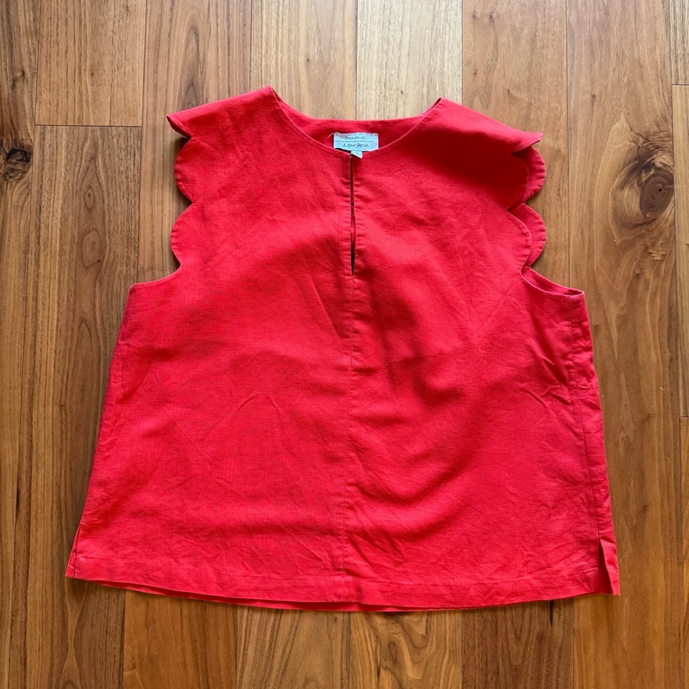 & Other Stories Red Scallop-Edge linen cotton blend Blouse